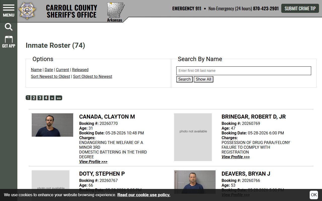 Carroll County current inmate roster with jail population search results