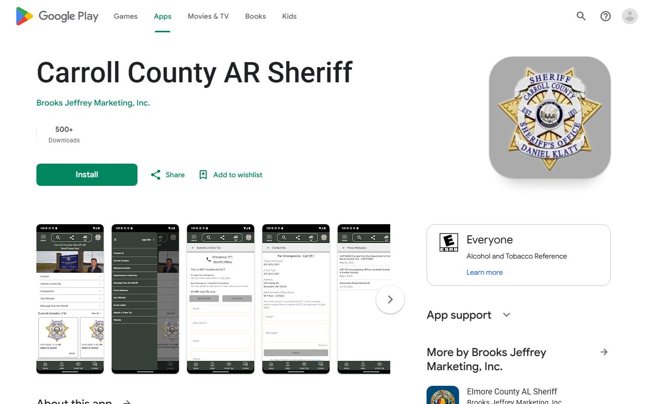 Carroll County inmate records sheriff app listing with inmate information feature